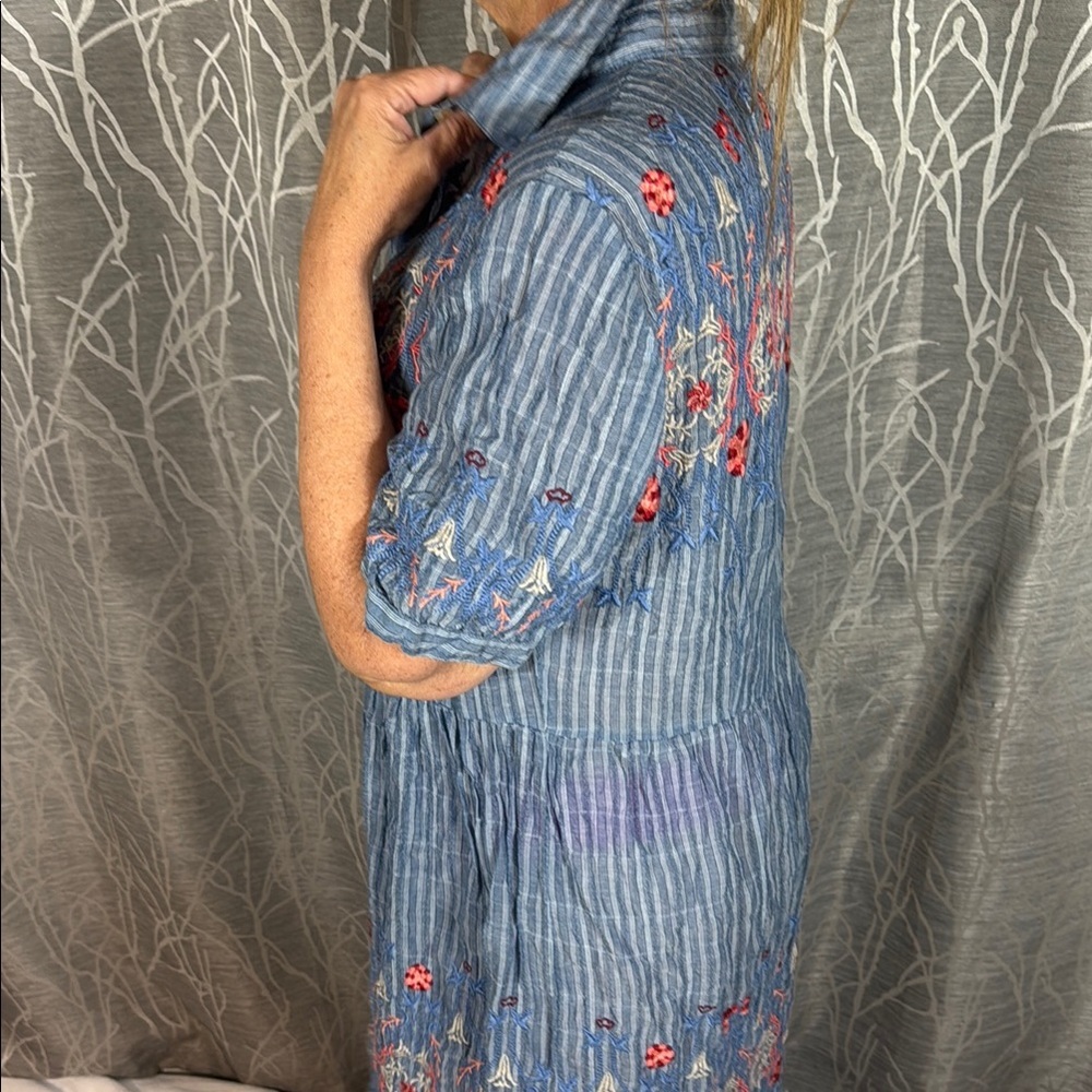 Johnny Was 3J Workshop Blue Embroidered Midi Dress L - Picture 6 of 9